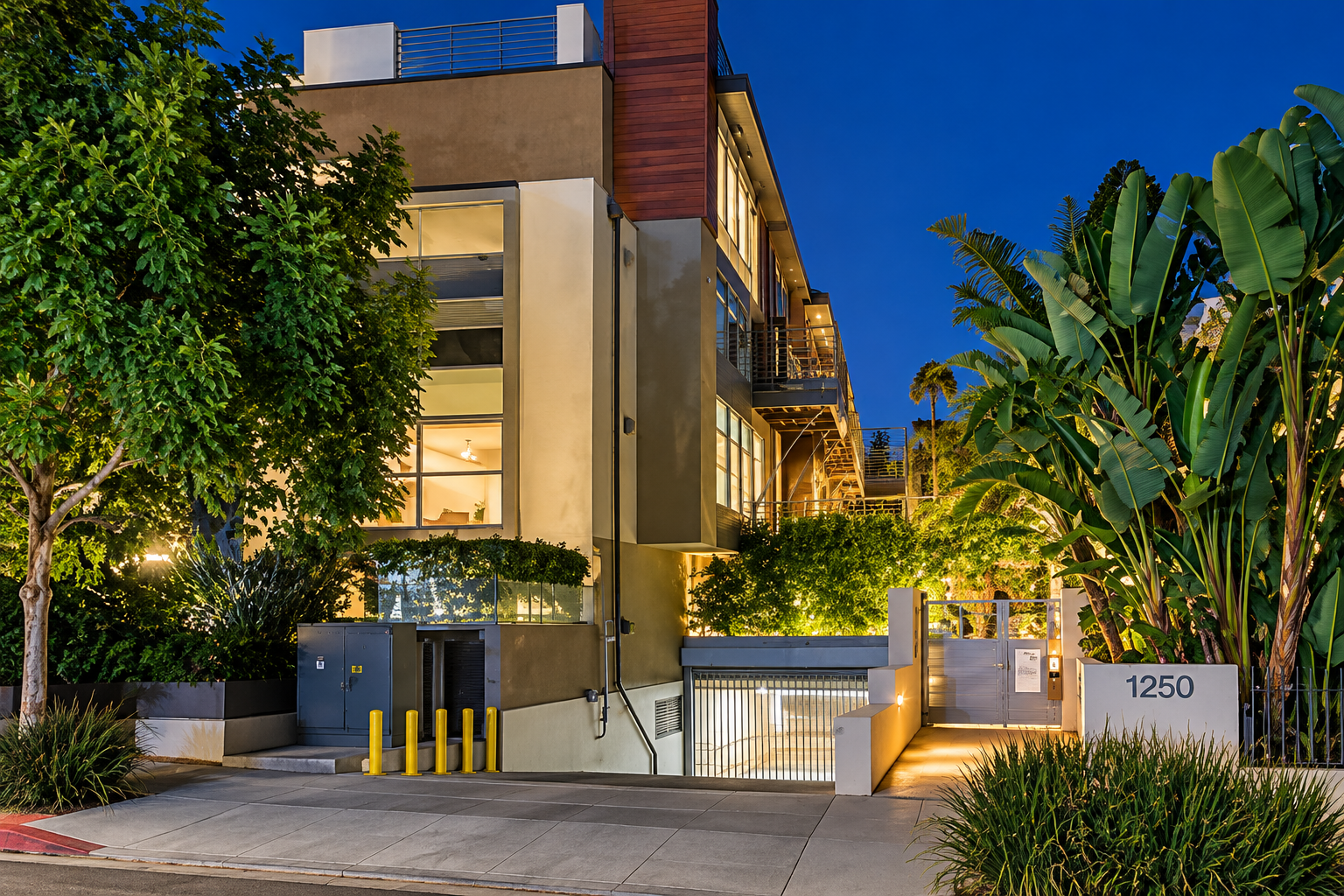 Modern Townhouse Entrance at Twilight